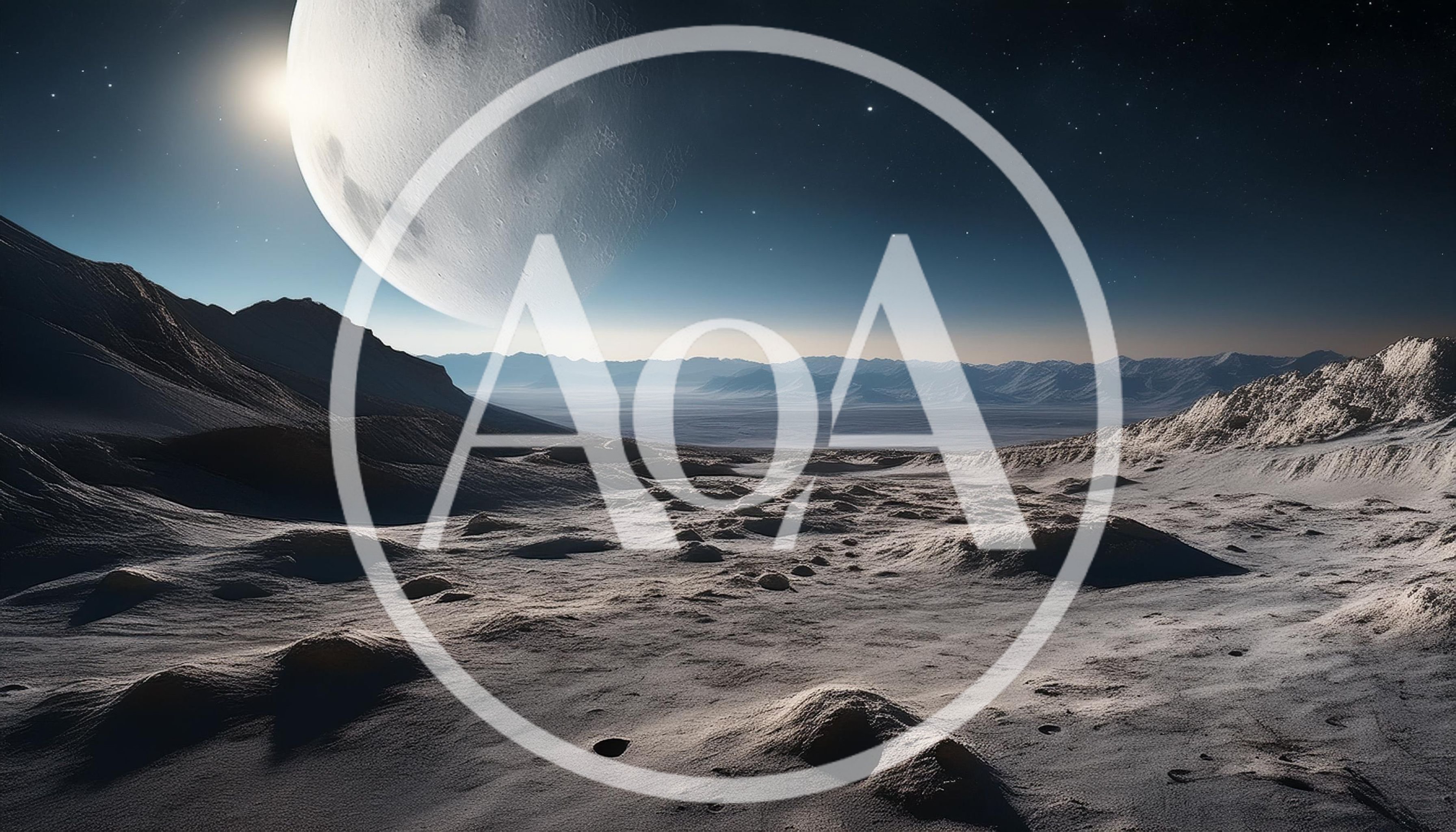 Surreal Alien Landscape With Large Moon Over Mountains