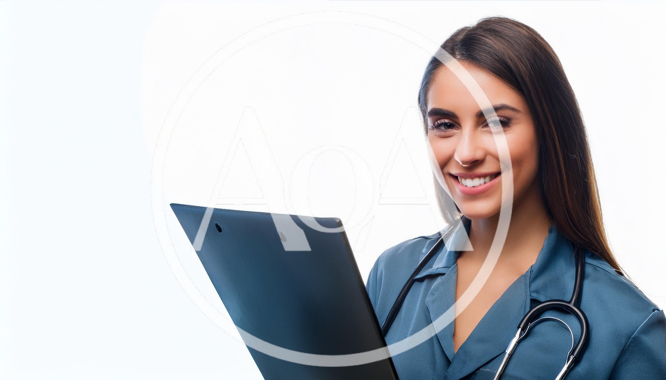 Smiling Female Doctor Holding A Clipboard