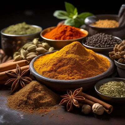 Assorted Spices and Herbs in Bowls