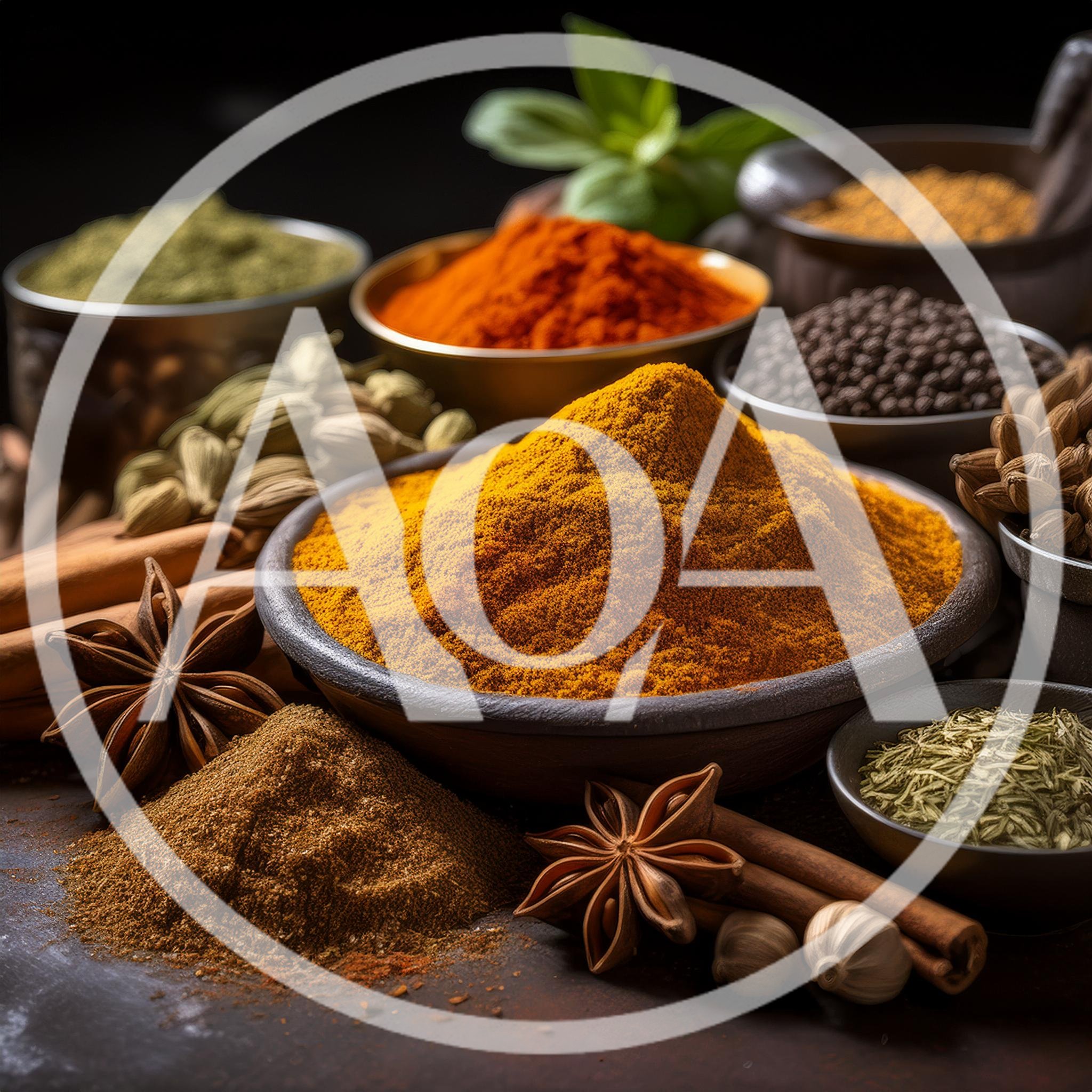 Assorted Spices and Herbs in Bowls