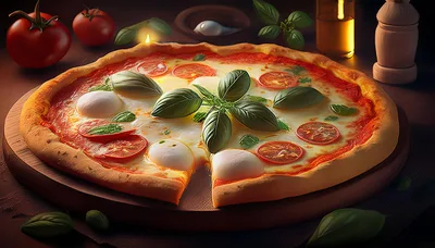 Fresh Margherita Pizza On A Wooden Board