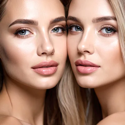 Close Up Portrait Of Two Beautiful Blonde Women