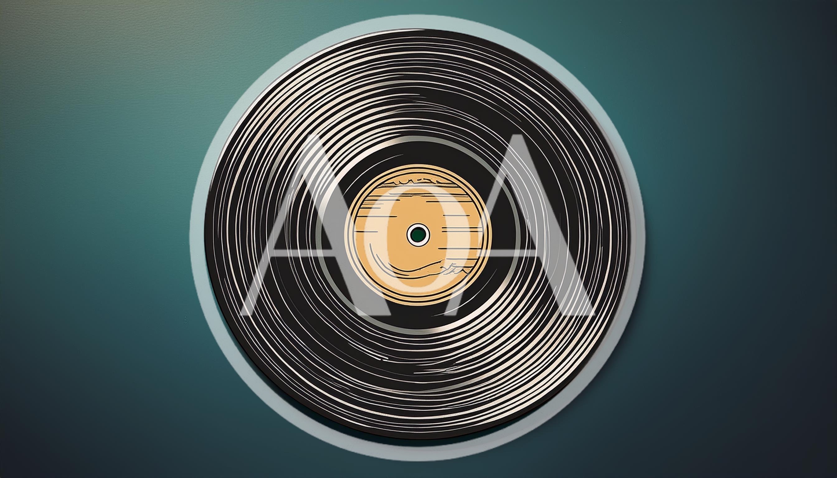 Vintage Vinyl Record Spinning On A Teal Background