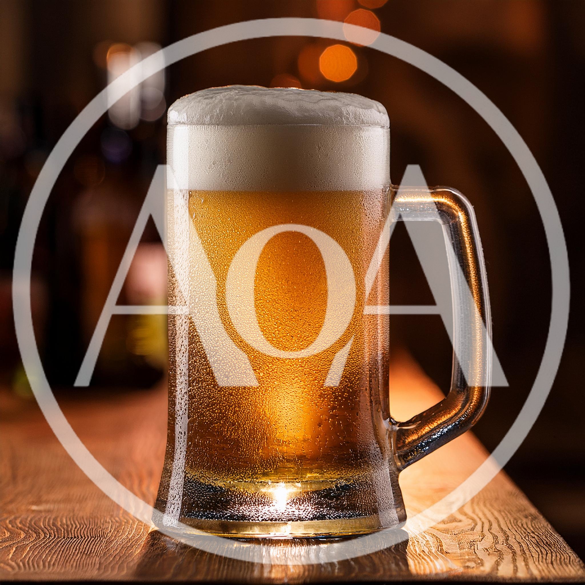 Cold Frothy Beer Mug On A Wooden Bar Counter