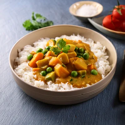 Vegetable Curry With Rice In A Bowl