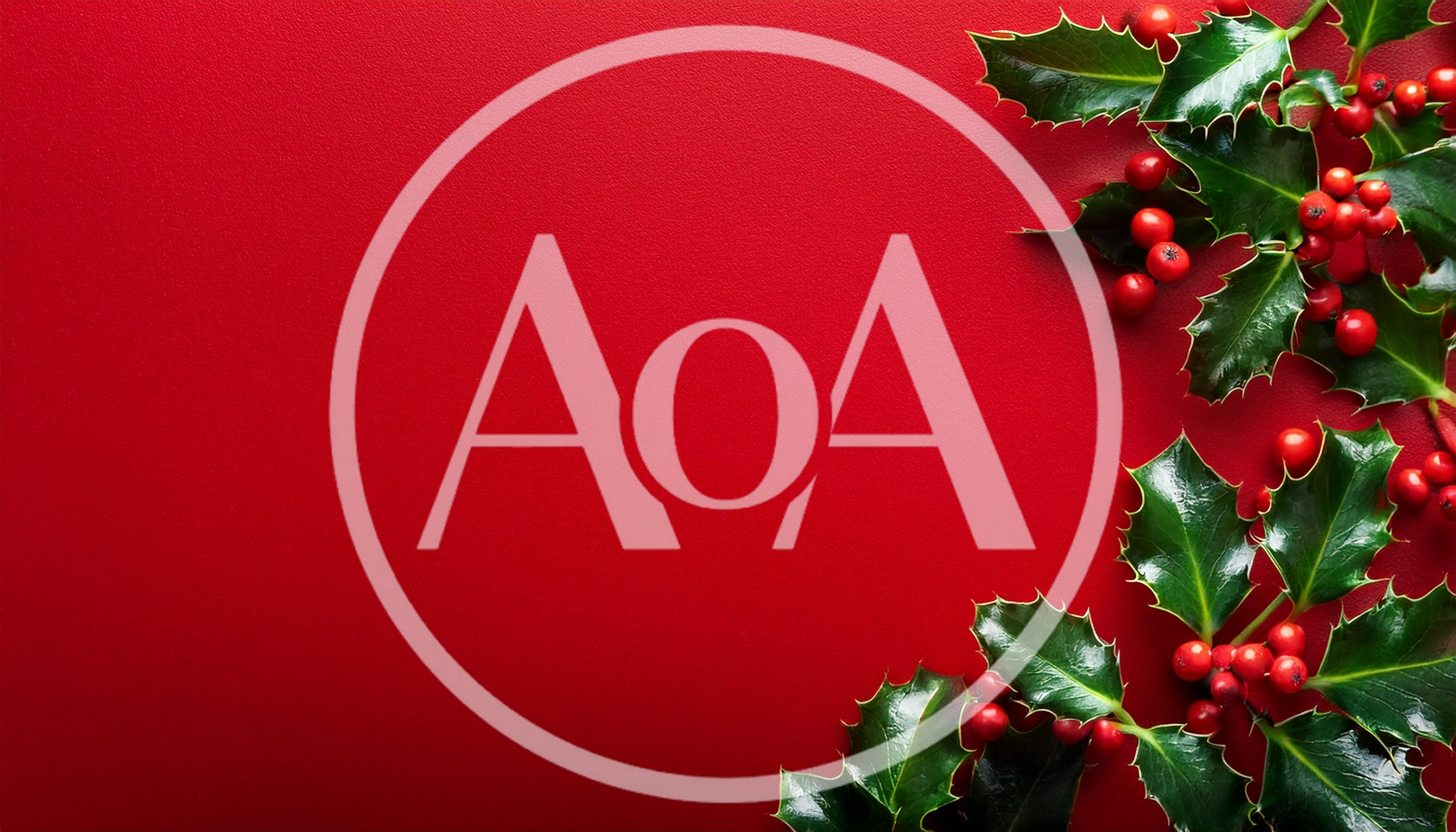 Christmas Holly Berries and Leaves on Red Background