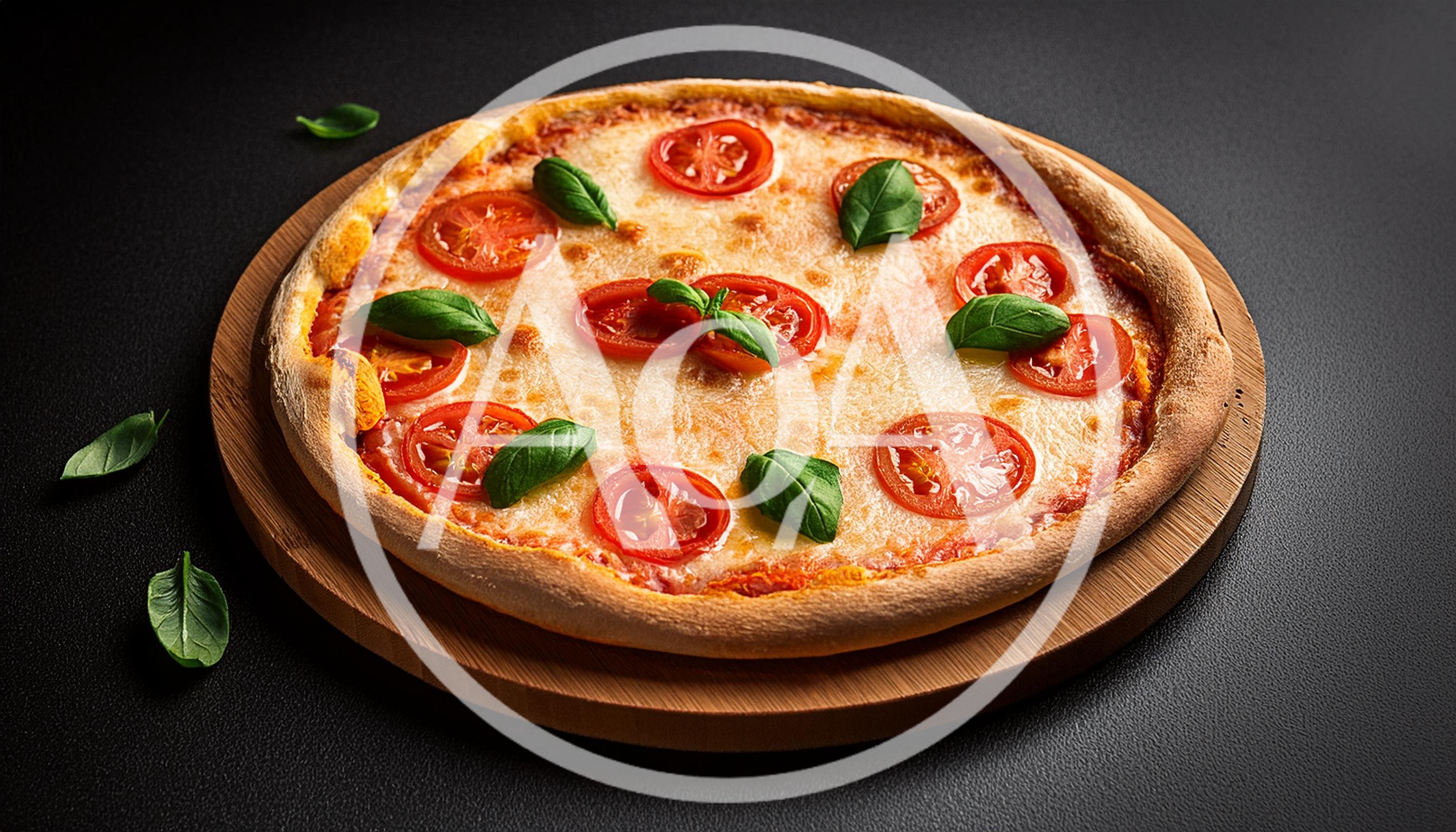 Fresh Margherita Pizza On A Wooden Serving Board