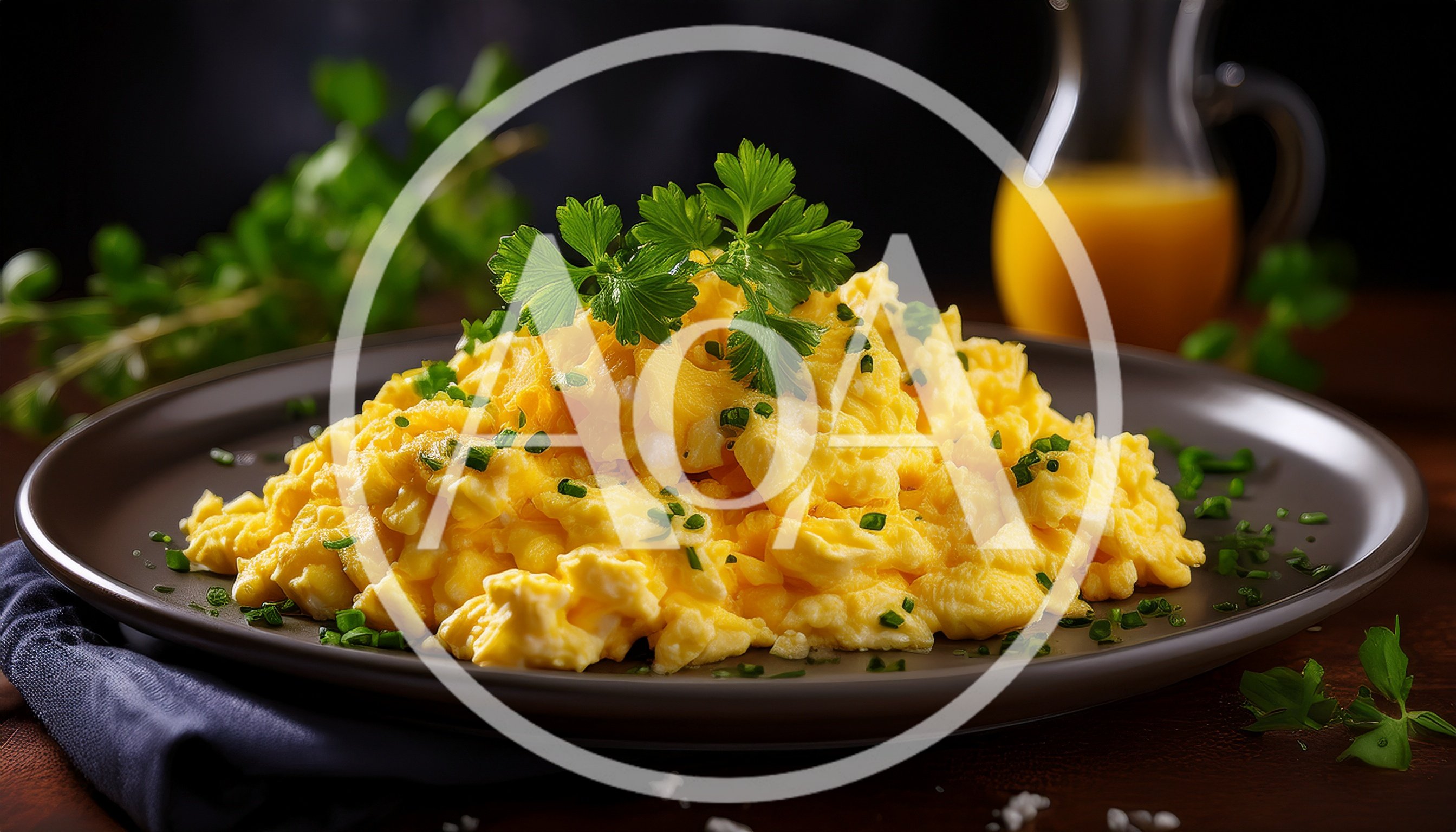Plate Of Fluffy Scrambled Eggs With Fresh Herbs