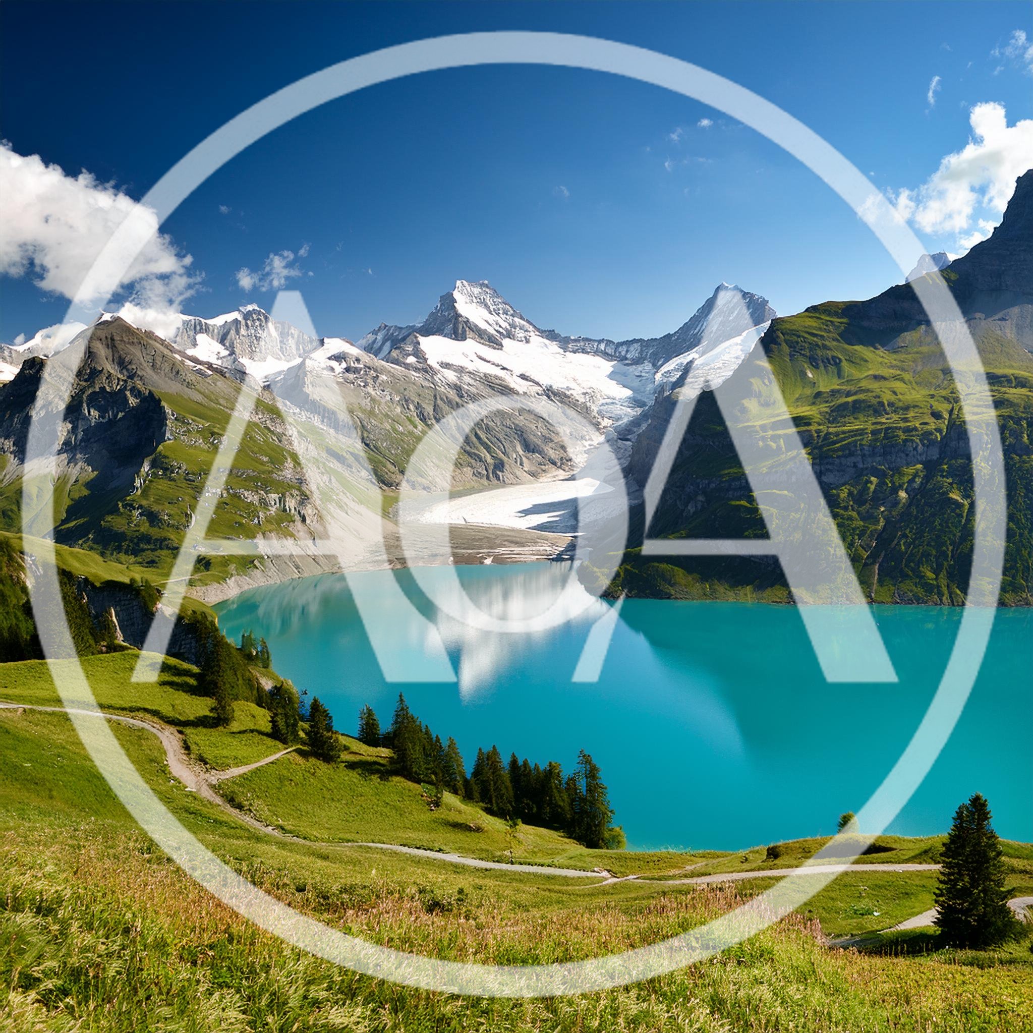 Oeschinen Lake With Glacial Mountains In The Swiss Alps