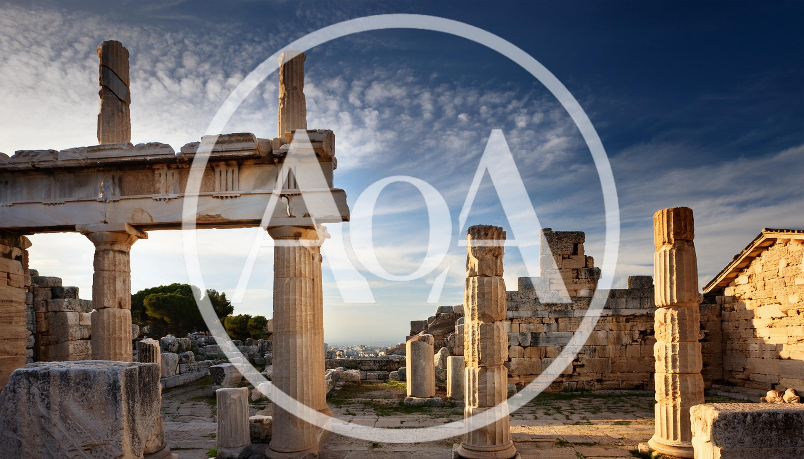 Ancient Greek Temple Ruins At Sunset