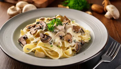 Creamy Mushroom Fettuccine Pasta Dish