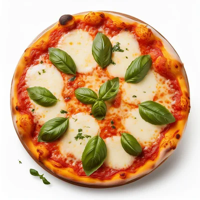 Fresh Margherita Pizza With Basil Leaves On Wooden Board