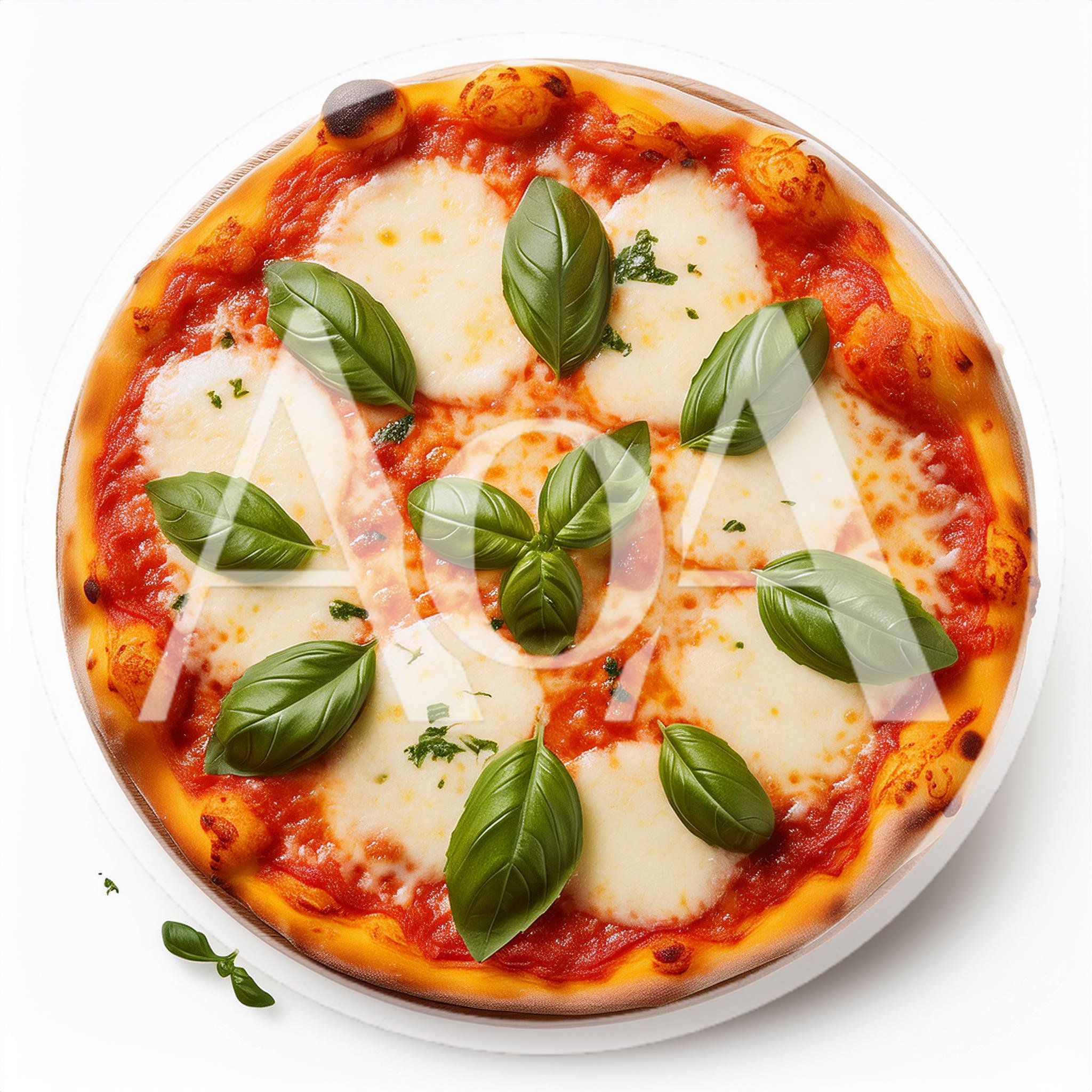 Fresh Margherita Pizza With Basil Leaves On Wooden Board