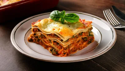 Single Serving Of Freshly Baked Meat Lasagna