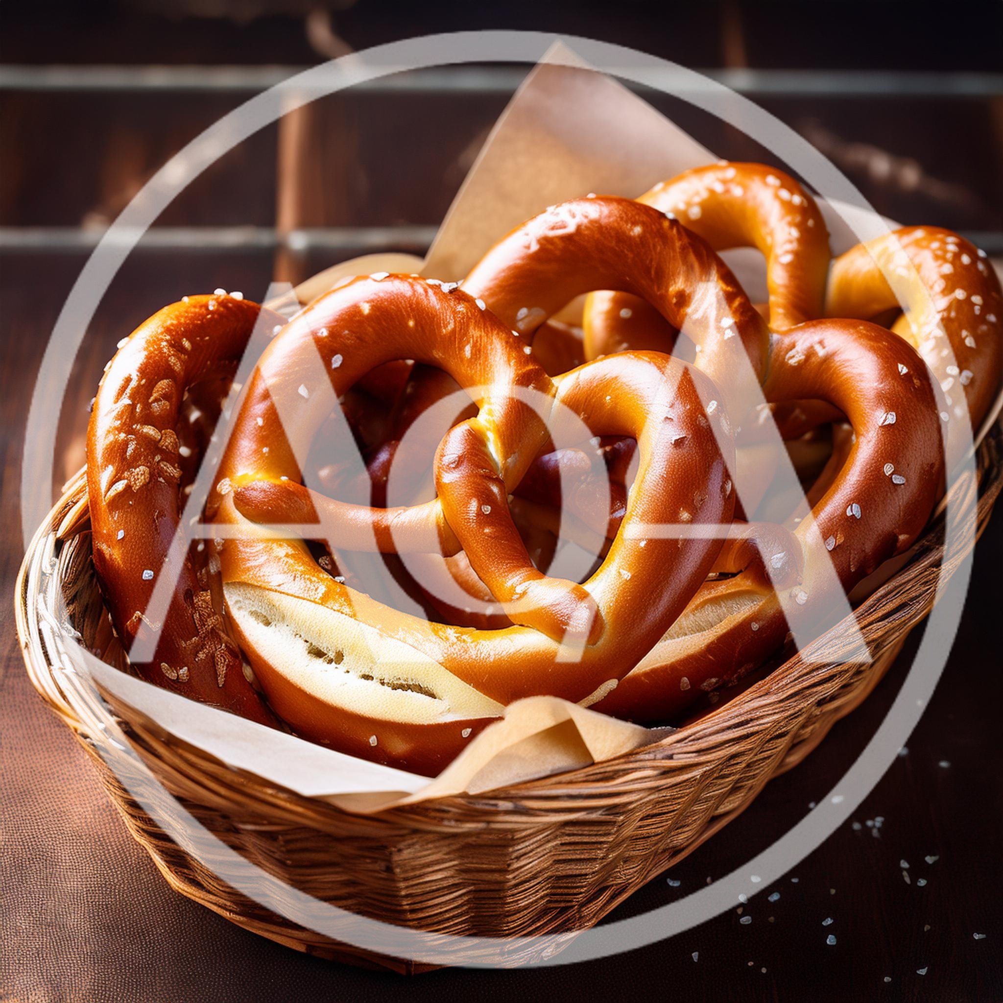Freshly Baked Soft Pretzels In A Wicker Basket
