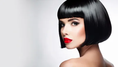 Portrait Of A Beautiful Woman With Black Bob Haircut