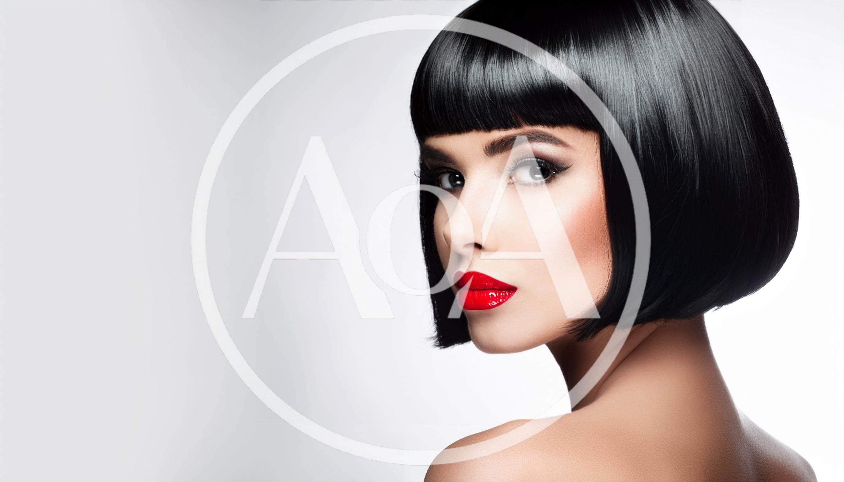 Portrait Of A Beautiful Woman With Black Bob Haircut
