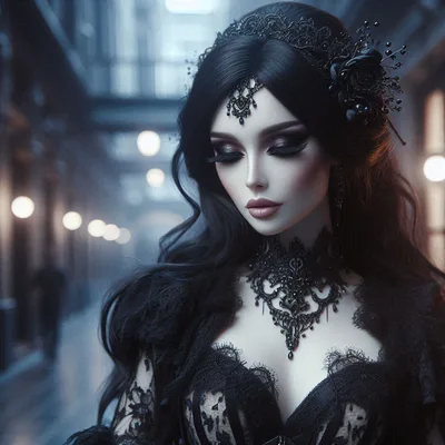 Gothic Woman in Elegant Black Lace Attire