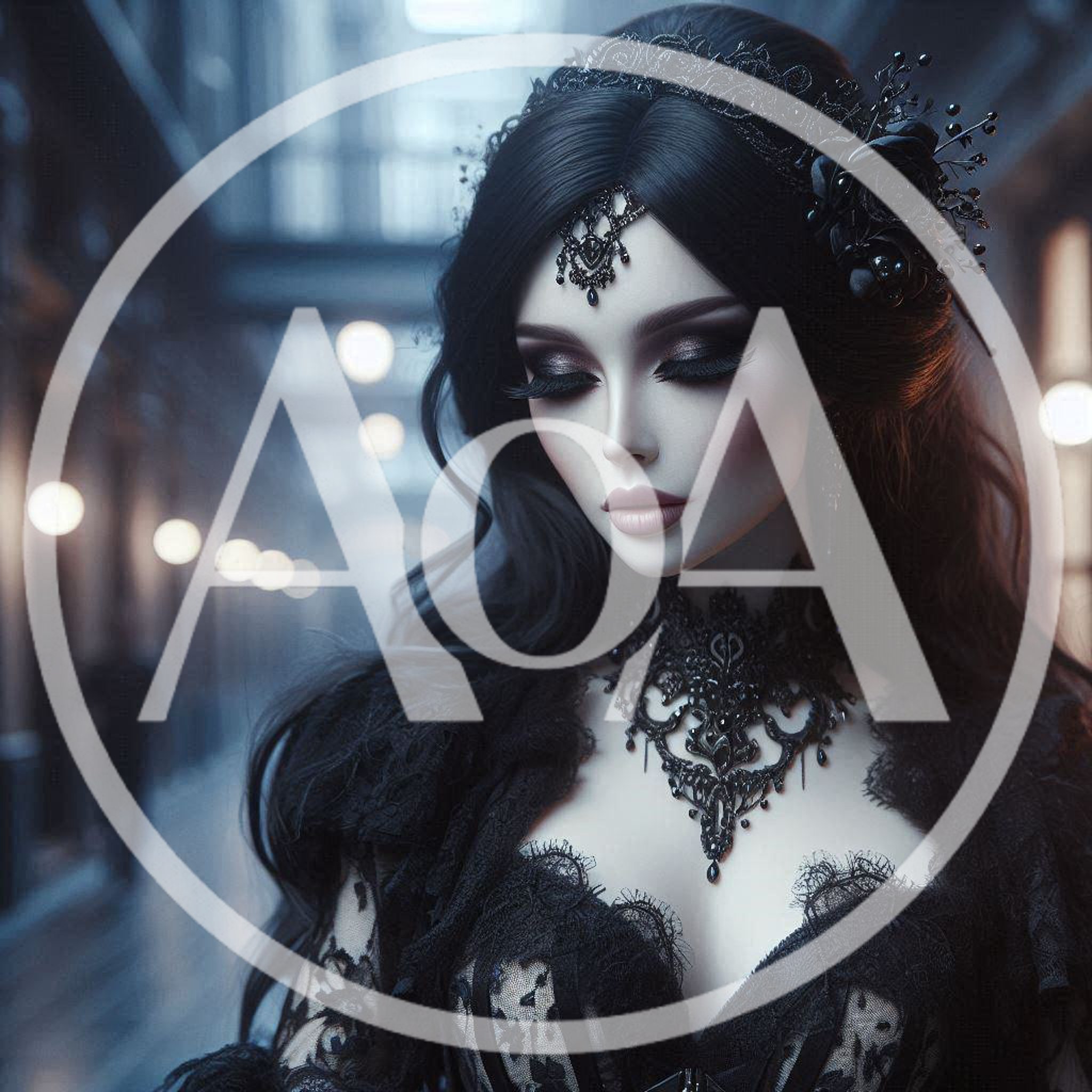 Gothic Woman in Elegant Black Lace Attire