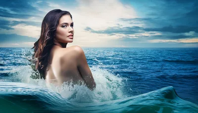Beautiful Woman Emerging From Ocean Waves