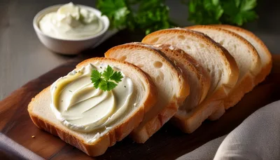 Slices Of Fresh Bread With Cream Cheese And Parsley