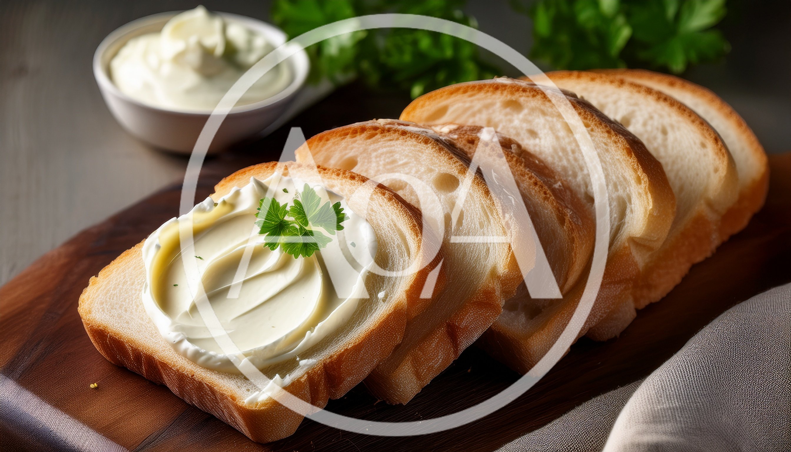 Slices Of Fresh Bread With Cream Cheese And Parsley