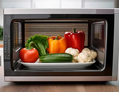 Fresh Vegetables Arranged Inside A Microwave Oven