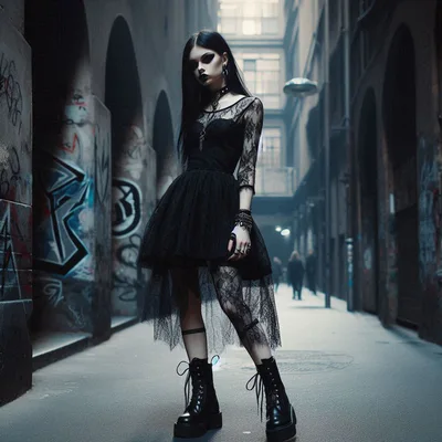 Gothic Woman Standing In A Gritty Urban Alleyway