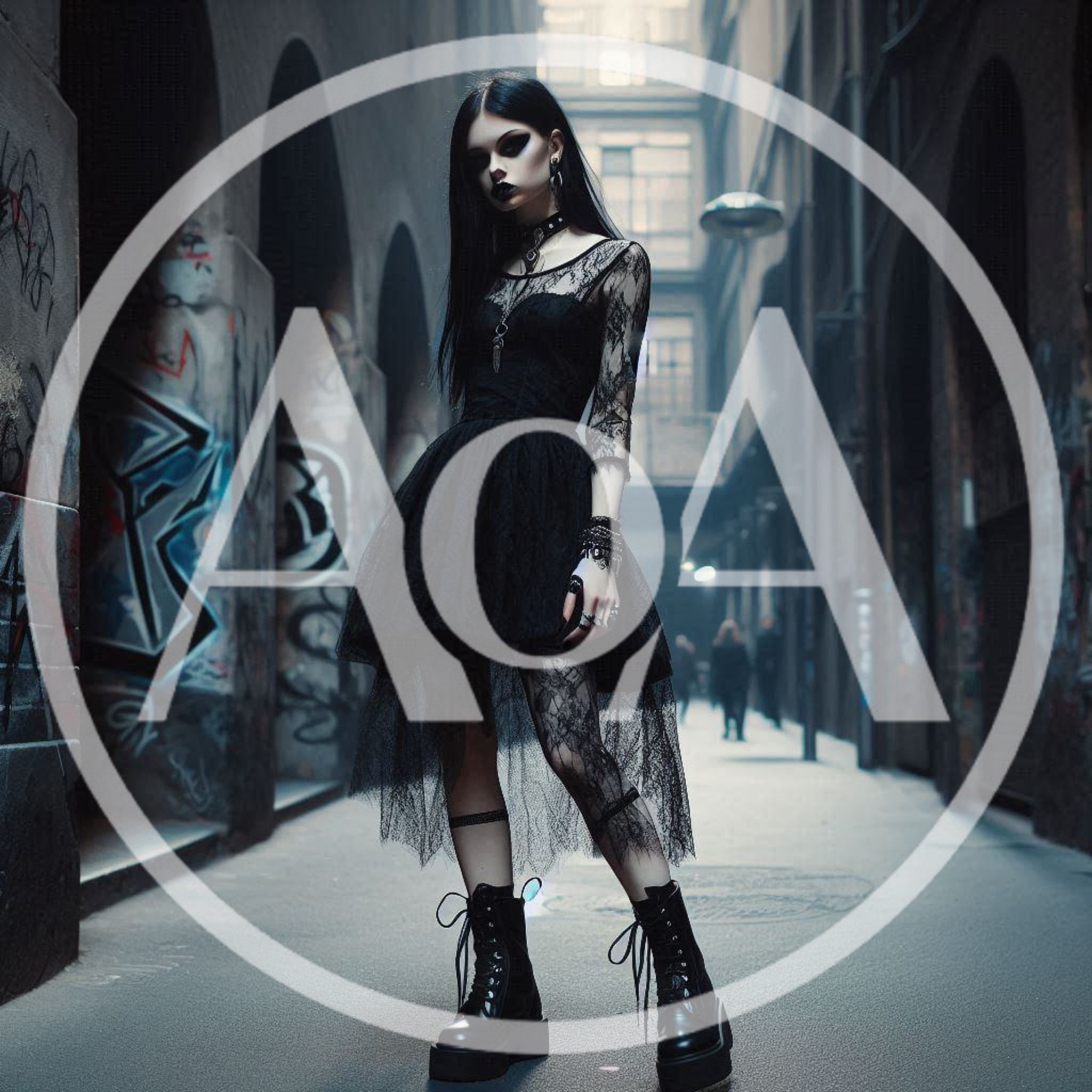 Gothic Woman Standing In A Gritty Urban Alleyway