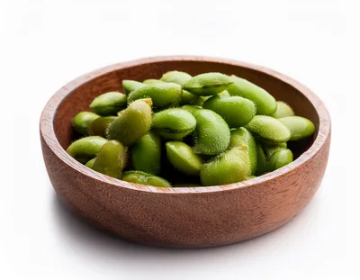 Fresh Edamame Beans In A Wooden Bowl