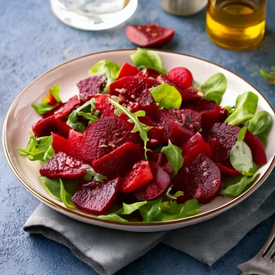 Fresh Beetroot Salad With Arugula On A Plate