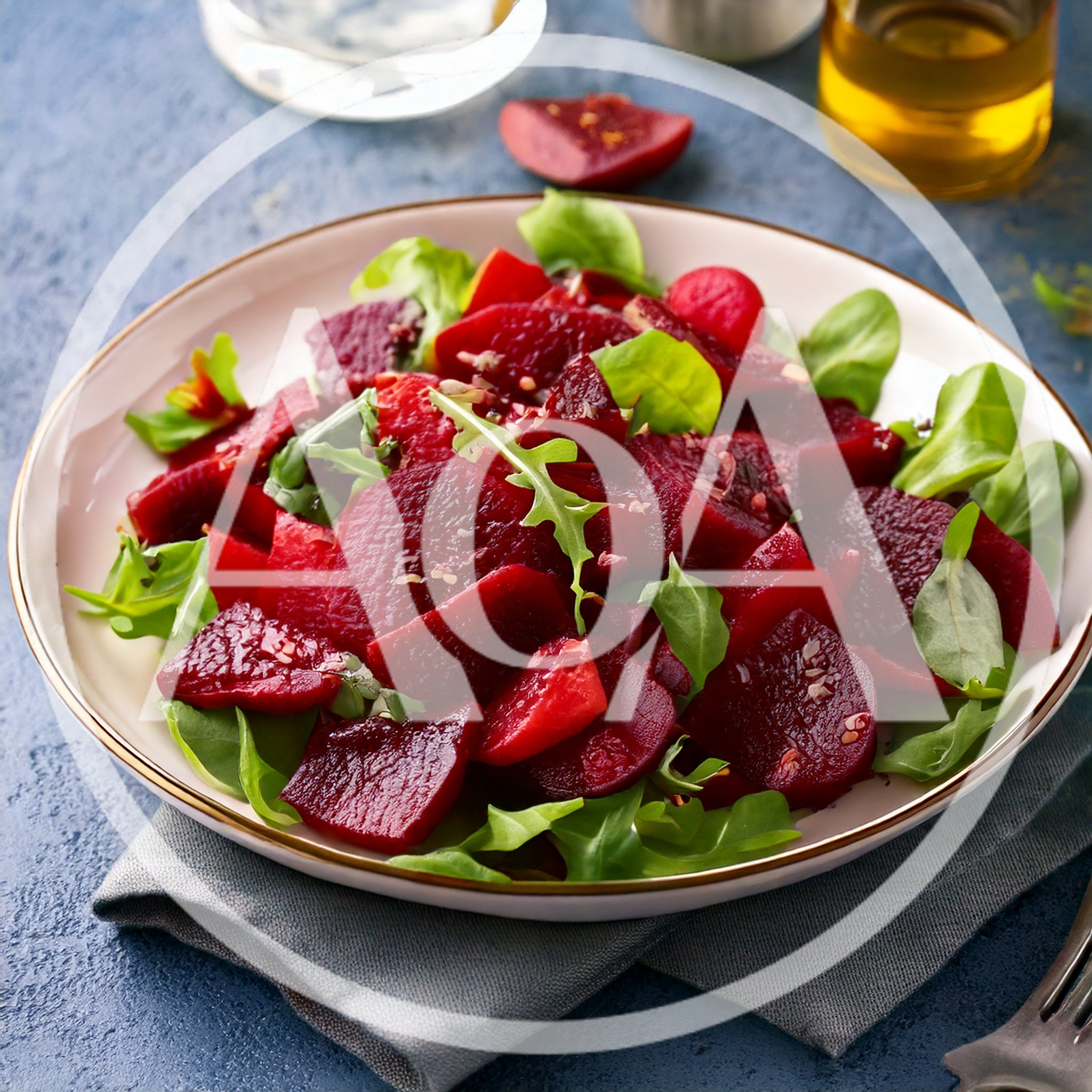 Fresh Beetroot Salad With Arugula On A Plate