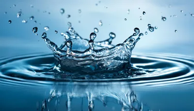 Water Crown Splash With Ripples In Blue Light