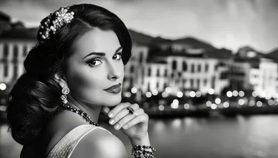 Elegant Woman With Pearl Jewelry Looking Over Shoulder