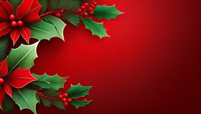 Christmas Poinsettia and Holly Berry Border