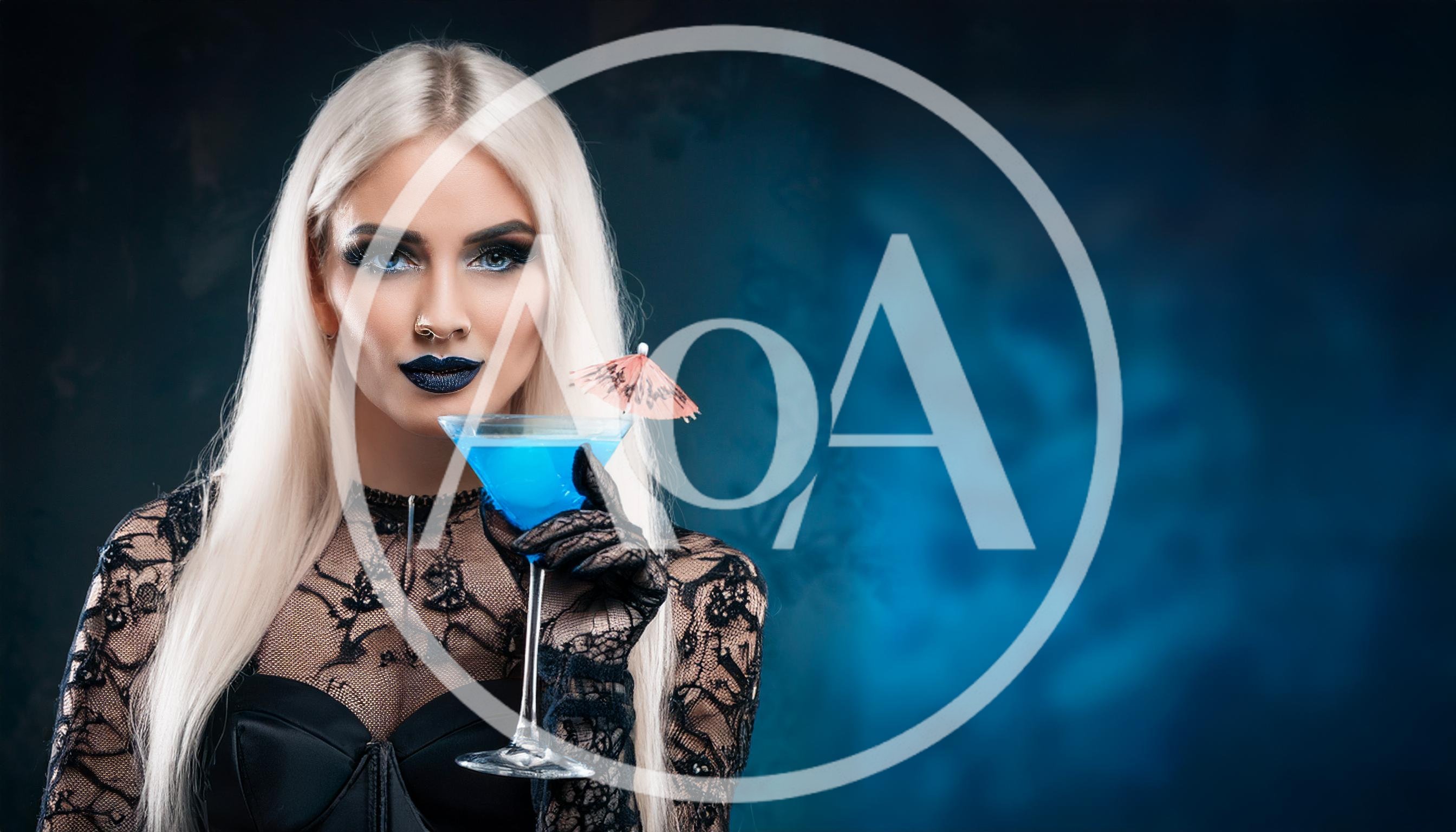 Gothic Woman Holding A Blue Cocktail