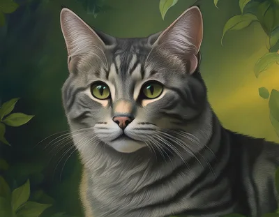 Portrait Of A Grey Tabby Cat In Nature