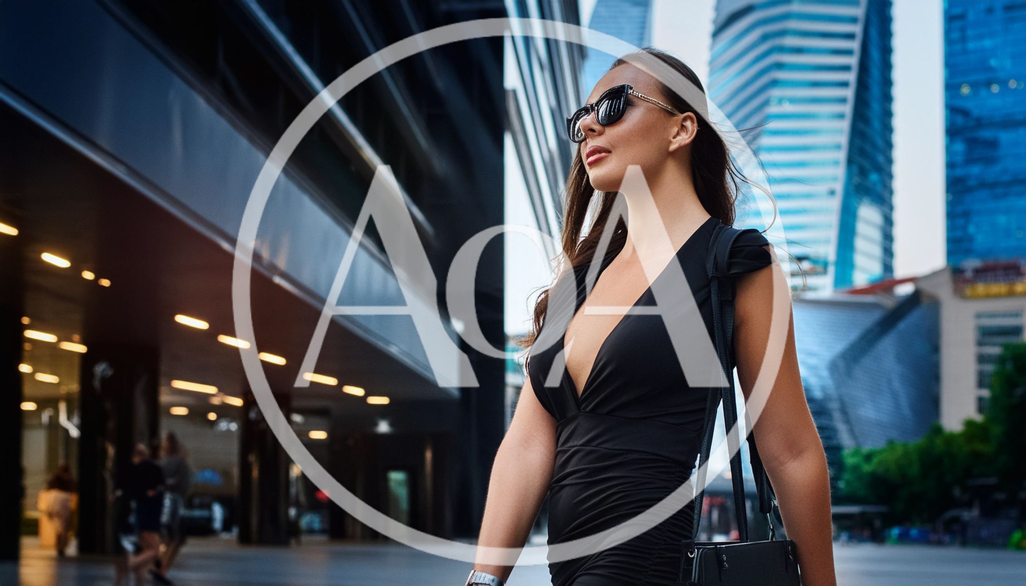 Stylish Woman Walking Through Modern City Business District