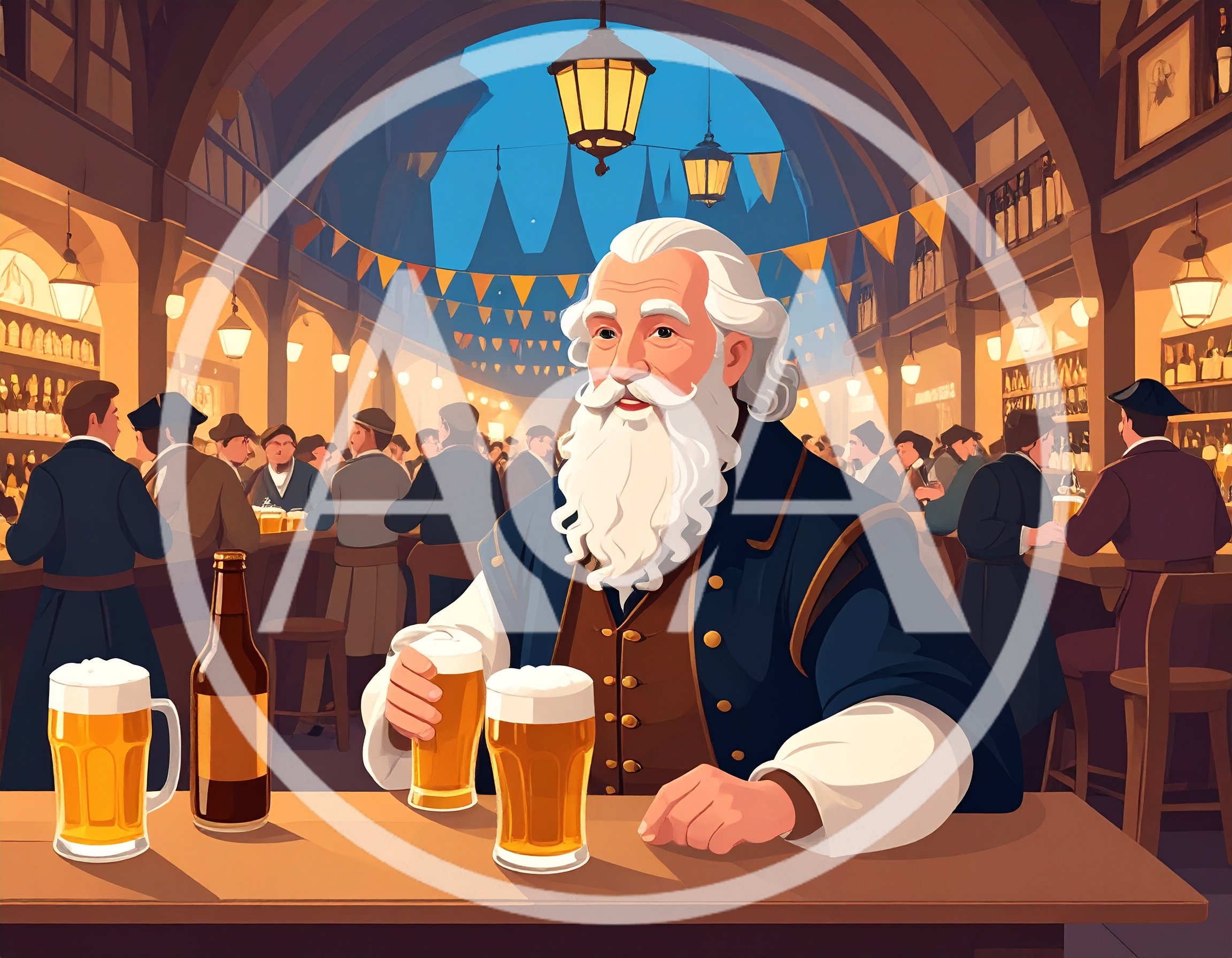 Elderly Man With White Beard Drinking Beer In Tavern