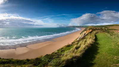 Panoramic View Of Saunton Sands Beach In North Devon