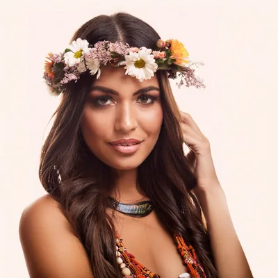 Portrait Of A Beautiful Woman Wearing A Floral Crown