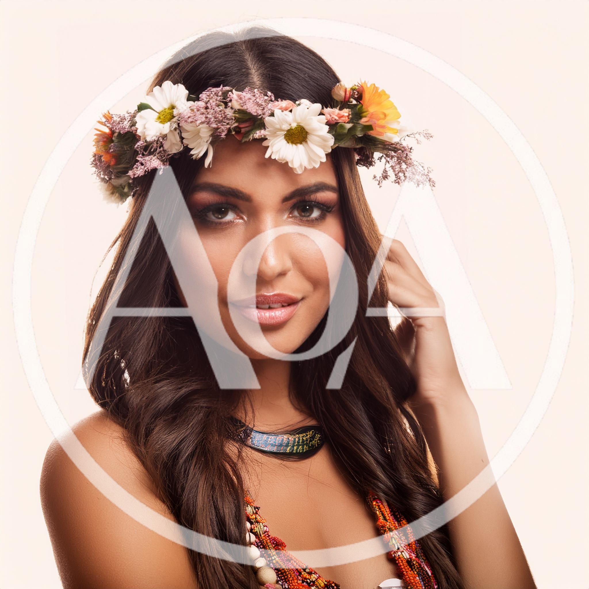 Portrait Of A Beautiful Woman Wearing A Floral Crown