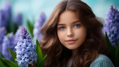 Portrait Of A Young Girl With Hyacinth Flowers