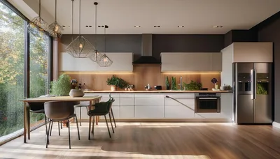 Modern Minimalist Kitchen Interior With Dining Area