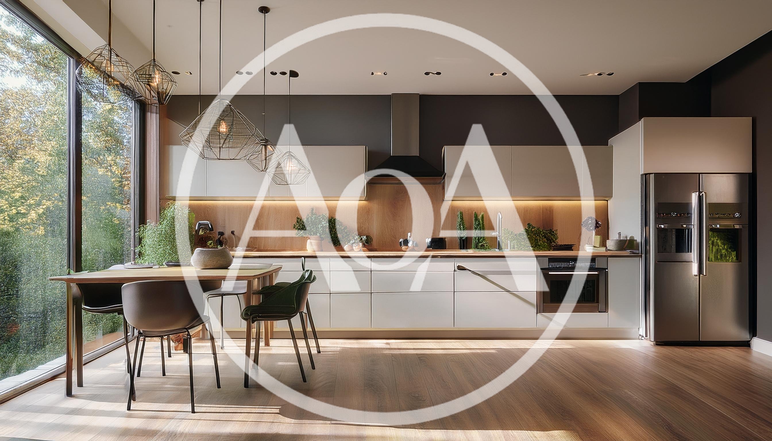 Modern Minimalist Kitchen Interior With Dining Area