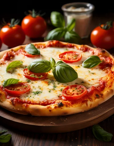 Fresh Margherita Pizza With Tomatoes And Basil