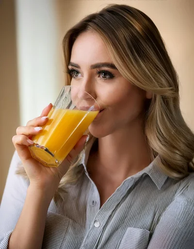 Young Woman Drinking Fresh Orange Juice