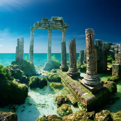 Ancient Roman Temple Ruins Submerged In Tropical Waters