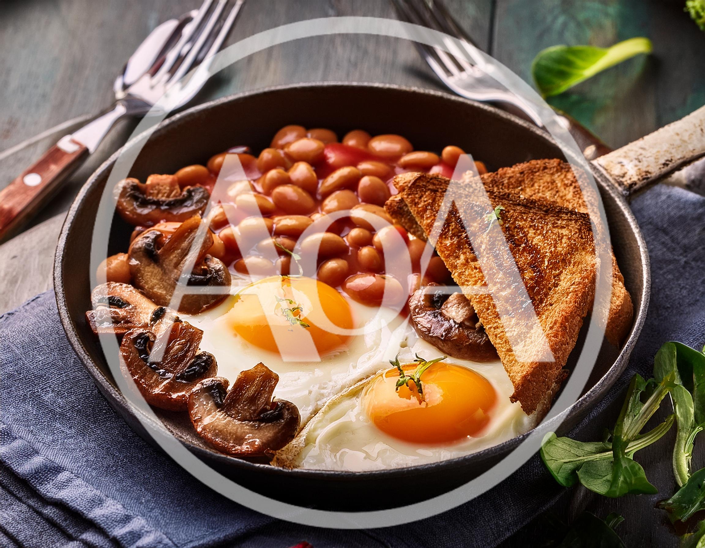 Full English Breakfast Served In A Cast Iron Skillet