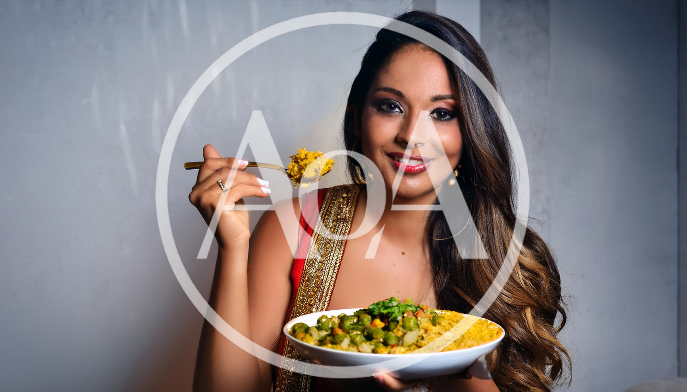 Indian Woman Eating Traditional Vegetable Pulao Dish